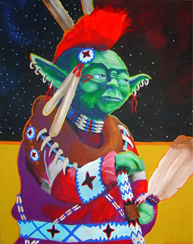 'If Yoda Was An Indian . . . '  Weapons of Mass Media, acrylic on canvas