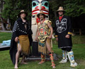 Nanansimgiit pole, yellow cedar, 2005, left to right Geofrey George, Corey, Christian White (mentor/master carver)