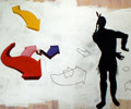 Shot With Arrows, American Indian Whitewash Graffiti, 2009 Stenciled Spray Painting, Acrylic on Canvas 30 inches x 84 inches