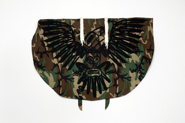 Urban Regalia, ermine skin, cotton, deer hide, melton wool, acrylic paint, ceramic, syrvorski crystals, dimensions variable, 2009